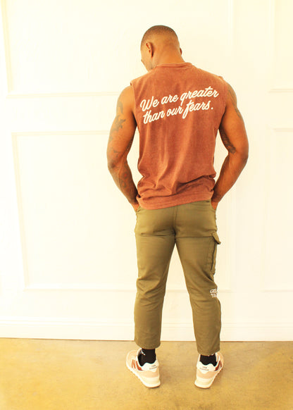 "Greater Than our Fears" Sleeveless T-Shirt - Brown