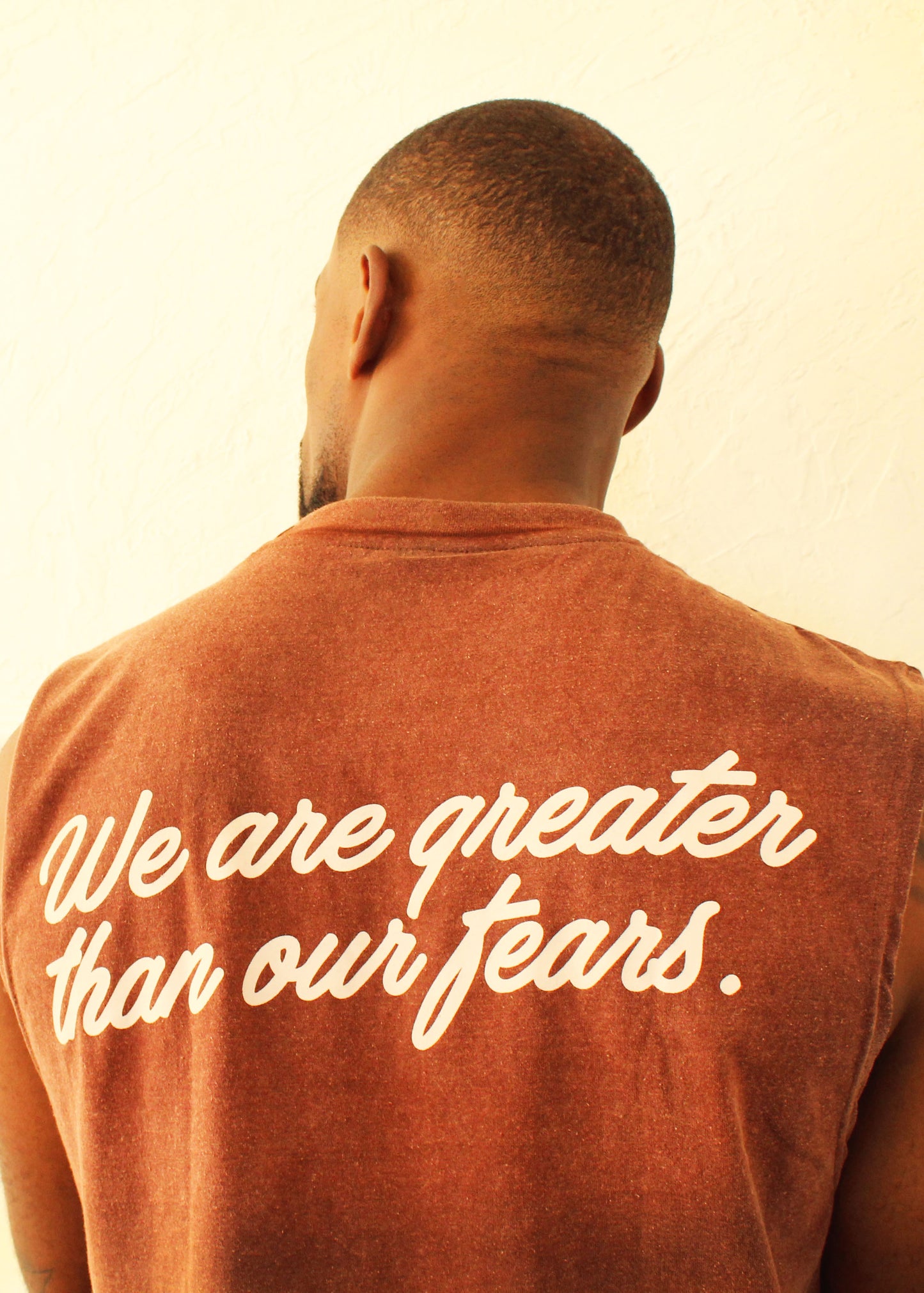 "Greater Than our Fears" Sleeveless T-Shirt - Brown